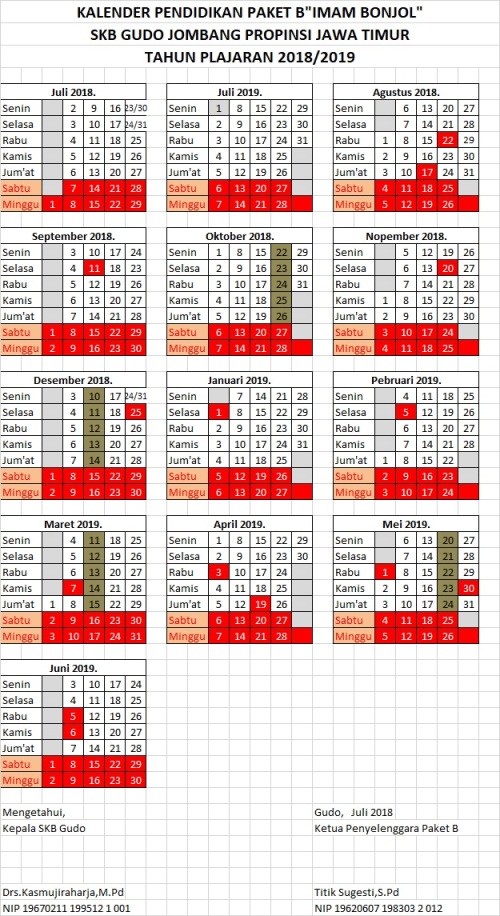 kalender pendidikan paket b 2018-2019